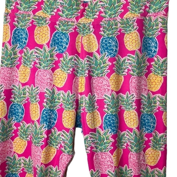 Simply Southern Pink Blue Yellow Pineapple Capri soft and comfy Leggings. OS - Picture 4 of 8